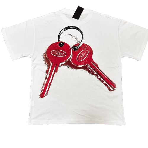 white Godspeed car graphic T-shirt